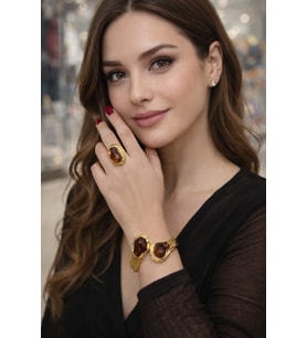 Doğanın Zarafeti – El İşçiliği Altın Kaplama Kehribar Set (Gold)