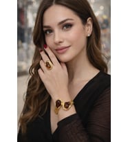 Doğanın Zarafeti – El İşçiliği Altın Kaplama Kehribar Set (Gold)