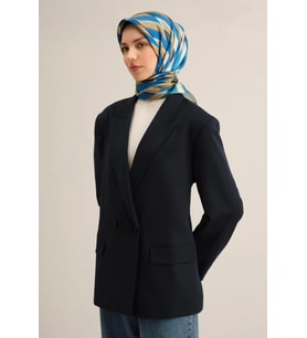 Armine Tivil İpek Eşarp 9325 - 52 Mavi Karışık Desen