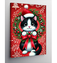 Kanvas Tablo Noel Temalı Kedi