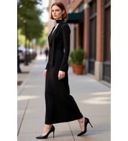 Kadın Fashion Forward Bodycon Kesim V Yaka Kuşak Detaylı Maxi Elbise Kış Şık Ortamlar İçin