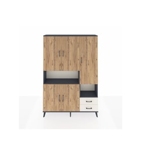 Arges Dolap 10 Raflı 2 Çekmeceli 5 Kapaklı 132x30x195 Antrasit-Çam/Aytaşı