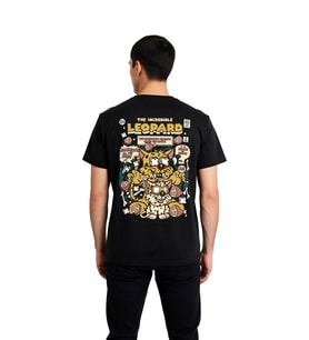 Erkek Çizgi Roman Baskılı Leopar Karakterli Grafik Tişört Kısa Kollu Yuvarlak Yaka Rahat Kesim Şık