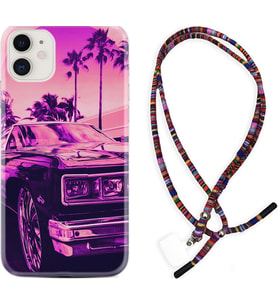 Apple iPhone 11 12 13 Mini Kılıf Boyun Asklı Rasta Silikon Mor Araba 1711