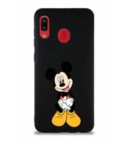 Samsung Galaxy A20 Soft Premier Kapak Mickey Mouse-A Tasarımlı Silikon Kılıf - Siyah (Şeffaf)