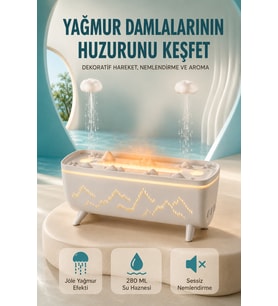Dekoratif Ha Nemlendirici ve Aromaterapi Difüzörü 280 ML Yağmur Efektli Renkli LED Işıklı