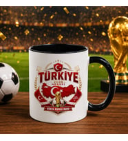 BK Gift Türkiye Taraftar Temalı Dünya Futbol Kupası Tasarımlı Siyah Kupa Bardak-2 Tek Yürek Milli Takım Ruhu