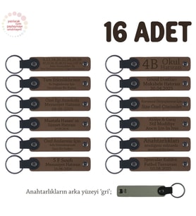 Açık Kahverengi & Gri, 40 Uçurma Mevlüdü İçin Üzerine İsim Yazılabilen 16'lı, Anı Anahtarlık Set