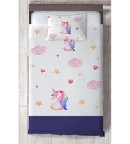 MEKTA HOME BEBEK VE ÇOCUK ODASI Unicorn ve Seksek Desenli Lacivert Yatak Örtüsü