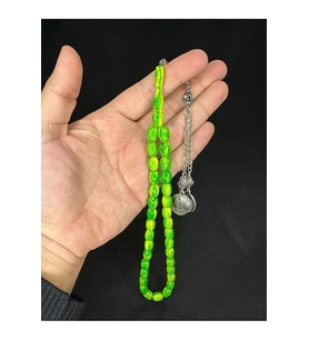 SEVGİLİYE ÖZEL HEDİYETOZ KEHRİBAR TESBİH YEŞİL RENKLİ KAPSÜL KESİM 11,5MMX8,5MM H-1579.