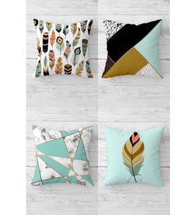 Kuş Tüyü Desenli Geometrik Gizli Fermuarlı Kırlent Kılıfı Koltuk Yastık Kılıfı Takım(4adet) (Mavi)