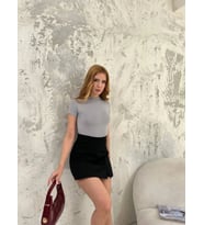 pilelistore- Kısa Kol Badi Bluz - Gri