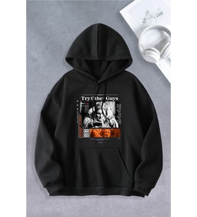 Unisex Kadın Erkek Try Othet Guys Baskılı Oversize Sweatshirt (Siyah)