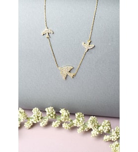 Kuş Kolye Kırlangıç Gümüş Zirkon Taşlı 925 Ayar Kolye (Gold)