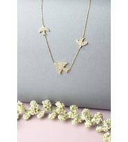 Kuş Kolye Kırlangıç Gümüş Zirkon Taşlı 925 Ayar Kolye (Gold)