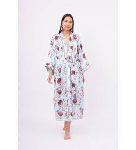 Peraluna ROSEMARY LONG KIMONO Baskılı Saten Kadın Uzun Kimono - Turkuaz