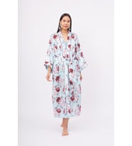 Peraluna ROSEMARY LONG KIMONO Baskılı Saten Kadın Uzun Kimono - Turkuaz
