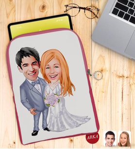 BK Gift Kişiye Özel Sevgililer Karikatürlü Taşınabilir Koruyucu Tablet Kılıfı & Organizer Çanta - Pembe-104