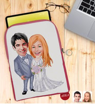 BK Gift Kişiye Özel Sevgililer Karikatürlü Taşınabilir Koruyucu Tablet Kılıfı & Organizer Çanta - Pembe-104