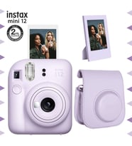 Instax mini 12 Lila Fotoğraf Makinesi-Çerçeve ve Deri Kılıf Seti