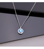 925 Ayar Gümüş Aquamarine Taşlı Yuvarlak Kolye
