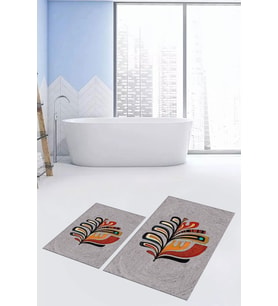 EVDEYA Baskılı Yıkanabilir Renkli Yaprak Desen İkili Banyo Halısı Klozet Takımı, KLOZET-27-GRİ, (Gri)