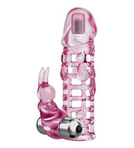 OdinsShop 3,5 cm Uzatmalı Tavşan Figürlü Uyarıcılı Çift Titreşimli Penis Kılıfı