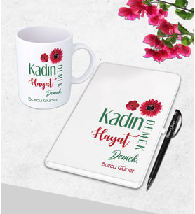 Kişiye Özel Anneler Günü ,Öğretmenler Günü, Sevgililer Günü ,8 Mart Dünya Kadınlar Günü Hediyesi Beyaz Defter &Kupa &Kalem Seti