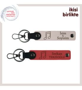 Romantik Müzik Anlarınıza Özel Tasarım, Yazılabilir Nota Temalı Anahtarlık Seti, Pudra-Nar Çiçeği