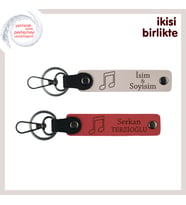 Romantik Müzik Anlarınıza Özel Tasarım, Yazılabilir Nota Temalı Anahtarlık Seti, Pudra-Nar Çiçeği