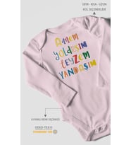 Annem Yoldaşım Teyzem Yandaşım Baskılı Bebek Zıbını – Çıtçıtlı Body  %100 Pamuk Uzun Kol (Bebek Pembesi)