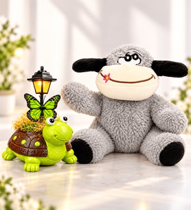 Peluş Şaşkın Eşek ve Sevimli Yeşil Kaplumbağa Masa Lambası Hediye Seti