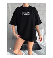 Unisex Bisiklet Yaka Baskılı Oversize T-Shirt - Siyah