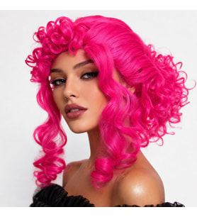 Neon Pembe Bukleli Kıvırcık Cosplay Peruğu - İçi Astarlı (5343)