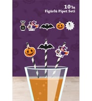 Halloween Cadılar Bayramı Temalı 10'lu Figürlü Pipet Seti