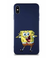 Apple iPhone XS Max Soft Premier Kapak Sünger Bob Tasarımlı Silikon Kılıf - Lacivert (Şeffaf)