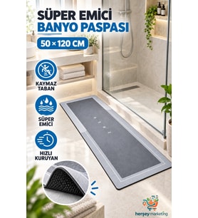 Büyük Boy Sihirli Su Emici Tabanlı Uzun Paspas 50 x 120 Cm Süper Emici Kaymaz Tabanlı Uzun Paspas Banyo Paspası 1 Adet