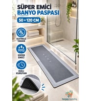Büyük Boy Sihirli Su Emici Tabanlı Uzun Paspas 50 x 120 Cm Süper Emici Kaymaz Tabanlı Uzun Paspas Banyo Paspası 1 Adet