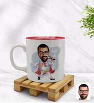 BK Gift Kişiye Özel Elvis Presley Karikatürlü İçi Kırmızı Renkli Kupa Bardak Model 1