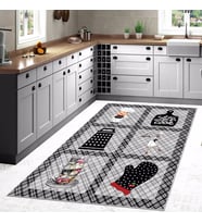 Gri Lets Cook Aşçı Eldiven Desenli Yıkanabilir Kaymaz Taban Leke Tutmaz Modern Mutfak Halısı