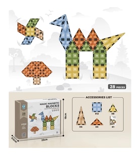 Karton Kutulu Doğal Renkler Magnetic Yapı Blokları 3D Puzzle 28 Parça 6.5 cm