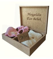 Kişiye İsme  Özel  Organik Pamuk El Yapımı Kruvaze Yelek Patik Şapka  Seti Pembe Organic Bonny Baby Yenidoğan Hediyelik