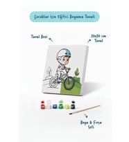 Bisikletli Çocuk Boyama Tuvali – Şövalesiz Boya Seti 20x20