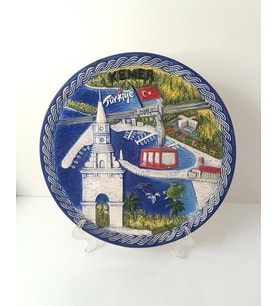 Seramik Biblo Tabak Kule Bayrak Kaplumbağa Palmiye Ağaç Deniz Tatil Duvar Masa Süsü 24 cm