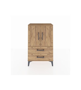 Arges Komodin 2 Raflı 2 Çekmeceli 2 Kapaklı 60x30x96 Çam-Çam