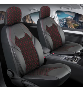 Mitsubishi Lancer Evolution Uyumlu Lüx Deri Detaylı Oto Koltuk Kılıfı Ön Arka Takım Lotus Serisi SİYAH KIRMIZI