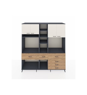 Kronos Dolap 11 Raflı 6 Çekmeceli 4 Kapaklı 220x59x243 Antrasit-Aytaşı/Çam