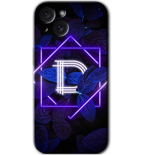 İphone 15 Plus Kılıf HD Desen Baskılı Kılıf - Dark Neon Yaprak D Harfi