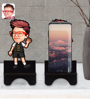 BK Gift Kişiye Özel Erkek Çocuk Karikatürlü Ahşap Biblo Telefon Standı-2