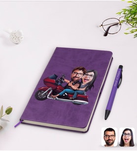 BK Gift Kişiye Özel Sevgililer Karikatürlü Mor Termo Deri Defter Kalem Seti Model 103